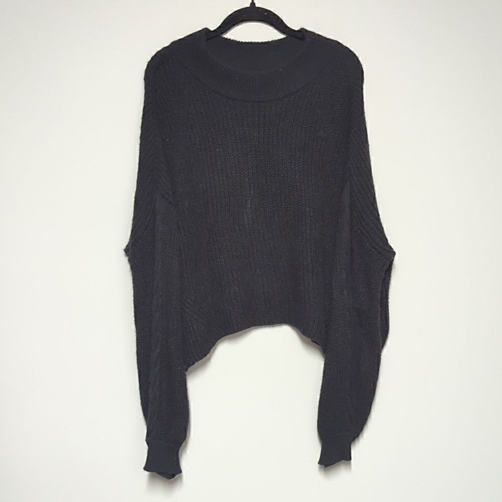 BP Black Mock Turtleneck Cable Knit Cropped Sweater